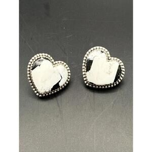 White Buffalo Turquoise Heart Stud Earrings - Sterling Silver 925
